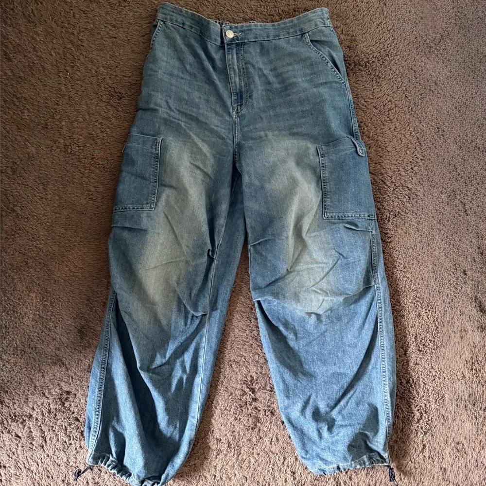 H&M Blue Denim Cargo Pants | Medium